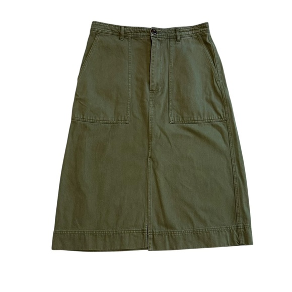 Alex Mill Neil Midi Skirt Recycled Denim High Rise Army Green Size 10 Medium - Picture 3 of 6